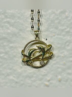 Stainless Steel Gold Dolphin Pendant Necklace with Clear Stone Accent